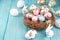 Easter nests and eggs background