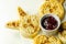 Easter nice bunny shaped crumpets served with raspberry jam, funny food for kids