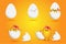 Easter orange yellow vector background. The process of birth, hatching of a cute chicken from an egg. Easter card concept. Vector