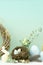 Easter ornaments in light and pastel colors with clear light, with eggs and rabbits, ornaments for the home, interior,