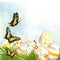 Easter outdoor background with clear space, eggs and green gras