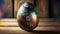 Easter painted egg on a wooden board
