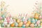 Easter painting with pastel colored easter eggs and bunnies surrounded by grass and flowers easter flowers, easter card, easter
