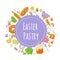 Easter pastry food with kitchen utensils,spring decoration.Template for cover