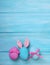 Easter pink and blue eggs with bunny ears