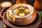 Easter polish sour soup Zurek made of rye and eggs served in bread bowl. Traditional polish Easter dish