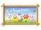 Easter portrait frame picture - bunny, chicken, flower, sheep bee-eater bird and butterfly celebrate Easter around egg - spring la