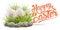 Easter postcard background template with grn grass, stones pretty lettering and eggs.ee