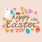 Easter poster and banner template with Easter eggs. Greetings and presents for Easter Day with rabbit.