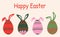 Easter poster and banner template with Easter eggs. Greetings and presents for Easter Day with rabbit.