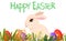 Easter poster and banner template with Easter eggs. Greetings and presents for Easter Day with rabbit.