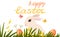 Easter poster and banner template with Easter eggs. Greetings and presents for Easter Day with rabbit.