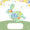 Easter poster template with floral rabbit bunny. Happy Easter invitation. Floral easter banner. Cute spring vector