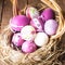 Easter purple eggs in basket