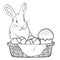 Easter rabbit, basket, eggs and cake.Vector illustration