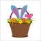 Easter rabbit in basket full of flower