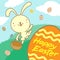 Easter rabbit holding basket run and catch colorful easter egg