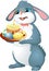 Easter rabbit holds cake.