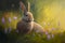 Easter rabbit on the spring meadow. Easter bunny painting