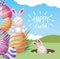 Easter rabbits with eggs figures decoration