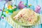 Easter recipe, festive appetizer. Salad stuffed with crab sticks