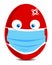 Easter red egg in a medical mask. smiley face. print sign