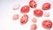 Easter red eggs with folk white pattern scattered on white background. Ukrainian traditional eggs pisanka and krashanka