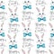 Easter repeat pattern with cute cartoon bunny faces and hand lettering happy Easter text, watercolor Easter illustration