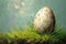 Easter\\\'s Gentle Oasis, a Lustrous Egg Nestles in the Green, a Symbol of Serene Beginnings, Copy Space