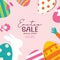 Easter sale banner design template with colorful eggs and flowers. Use for advertising, flyers, posters, brochure, voucher