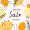 Easter sale banners. Fashionable Eastern design with typography, hand-drawn chicken and eggs.