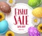 Easter sale vector banner template design with colorful eggs, spring flowers and sale text