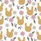 Easter seamless pattern with chicken silhouette and flowers. Perfect for wallpapers, pattern fills, web page backgrounds, surface