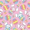 Easter seamless pattern with cute rabbits and colorful eggs on pink background for kid wallpaper, postcard and scrap paper