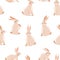 Easter seamless pattern with cute various bunnies.