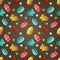 Easter seamless pattern with rabbit, eggs and bird. Cartoon illustration.