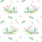 Easter seamless pattern.Spring leaves,eggs,cake. Watercolor holiday illustration with willow,green twigs on a white