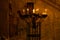 Easter service in catholic christian cathedral, gloomy dark background.