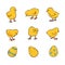 Easter set of cute cartoon chickens. Vector illustration of chicks