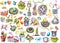 Easter set and template clip art with Easter eggs, flowers, animals, easter cake, birds nest on white background