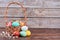 Easter still life, wooden background.