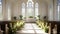 Easter sunday service serene and radiant church interior with illuminated stained glass windows