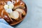 Easter sweet bread. Wicker homemade sliced bread.