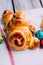 Easter sweet pastries in shape of Rabbit or Bunny. Food easter bakery concept