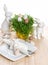 Easter table setting with bunny and eggs decoration