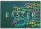 Easter tags on green chalkboard