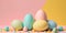 Easter-themed background with pastel colors and eggs Generative AI