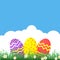 Easter themed banner with decorated eggs and grass