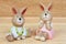 Easter time. Funny ceramic rabbits