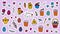 Easter traditional doodle collection - eggs, chickens, basket, Christian vector set decorating. Vector hand stickers